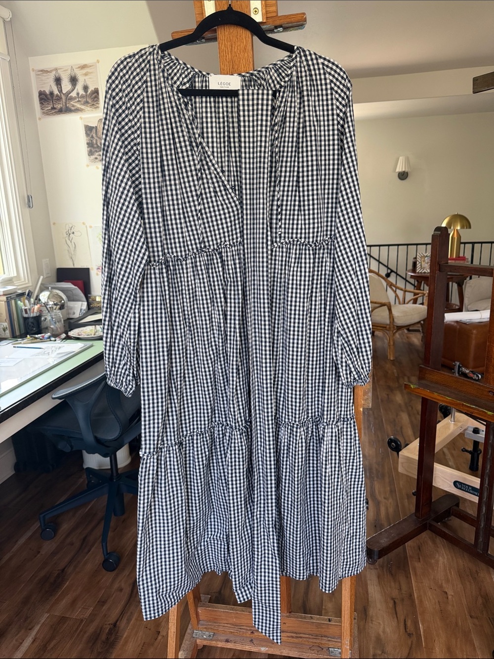 Lego Black and White Gingham Tiered Midi Dress